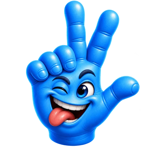 Blue HAND reaction: Peace & playful