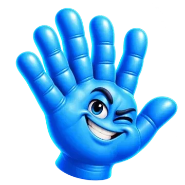 Blue six-finger HAND giving a playful wink